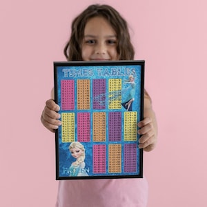 Disney's Frozen ELSA Times Tables Laminado Póster Impresión - Educación Aprendizaje Educación en el Hogar - Niños Niños - Gran Regalo Educativo