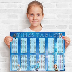 Póster de tablas de multiplicación de Frozen de Disney para niños, tamaño A3, A4, educativo, para la educación en el hogar, con gráfico mural, impresión GRATUITA en tamaño A5