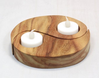 Handmade Wooden Ying Yang Tea Light Holder: Valentine's Gift