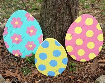 Outdoor Easter decor, One Wooden Easter egg, One Medium Outdoor Easter egg, Easter yard decor, Easter yard art