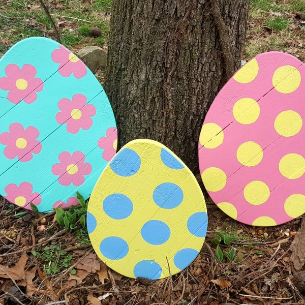 Outdoor Easter decor, One Wooden Easter egg, One Medium Outdoor Easter egg, Easter yard decor, Easter yard art