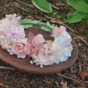Adult Flower Crown, Blush Pink Flower Crown, Boho Wedding Crown, Flower Headpiece, Maternity Crown, Hippy Flower Crown with Butterfly