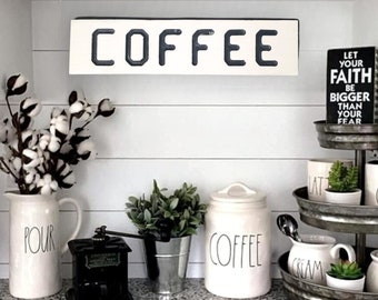 Engraved Coffee Sign Coffee Station, Farmhouse Coffee Sign, White Coffee Word Sign, Engraved Coffee Sign