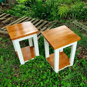 Durable Square Farmhouse End Table with Shelf, 1 Minimalist Farmhouse Bedside Table, Accent Table, Living room table, 1 Farmhouse End Table
