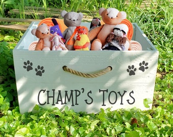 Personalized Wood Dog Toy Crate, Custom Dog Toy Organization Crate, Minimalist Rope Handle Crate for Dog Toys