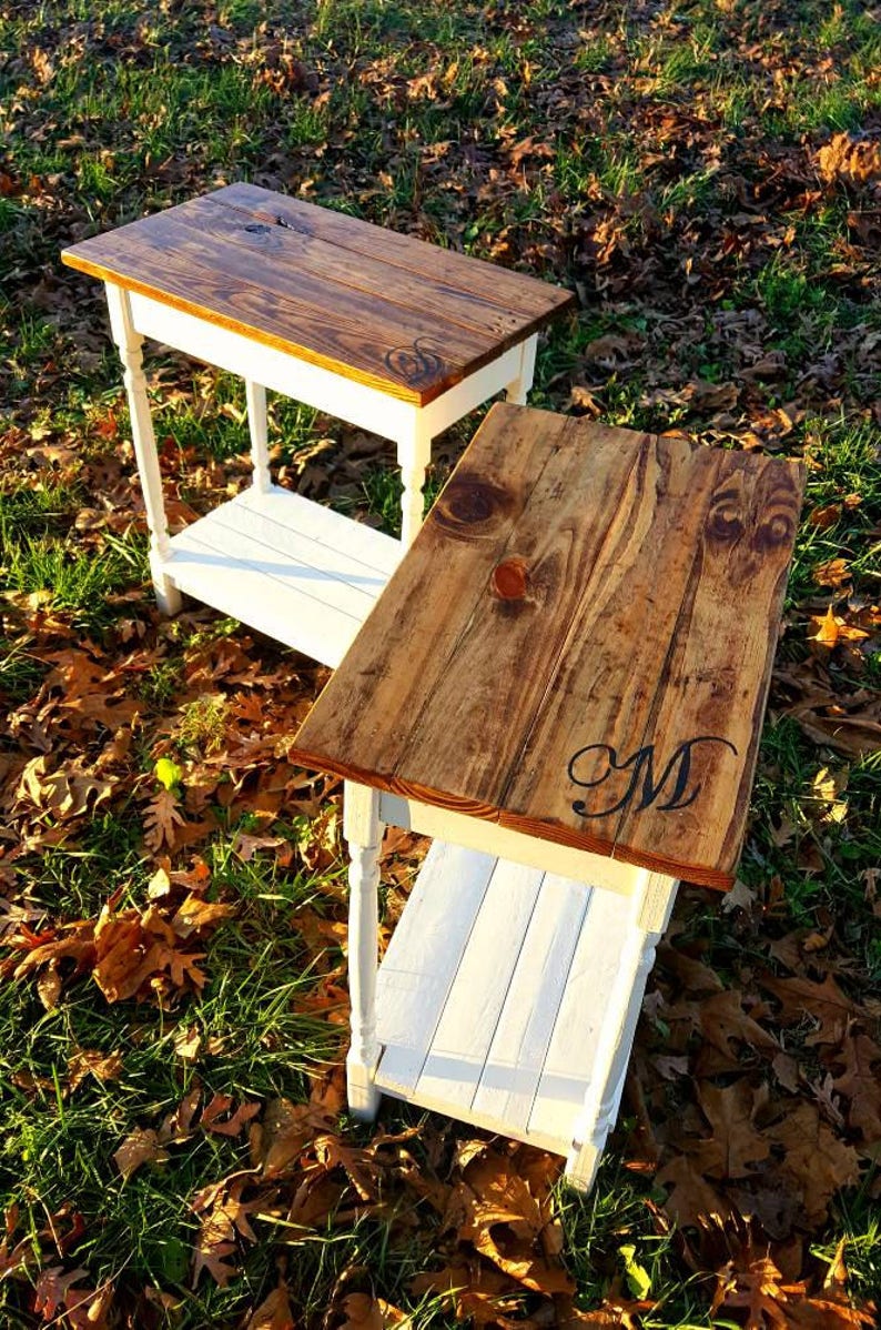 Two Farmhouse End Tables Chic Country Cottage Bedside Tables Etsy