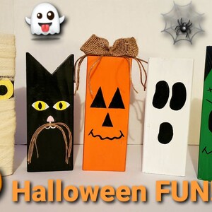 Wooden Halloween Decor Set of 5, Halloween Character Blocks, Scarecrow, Mummy, Frankenstein, Ghost, Black Cat image 8