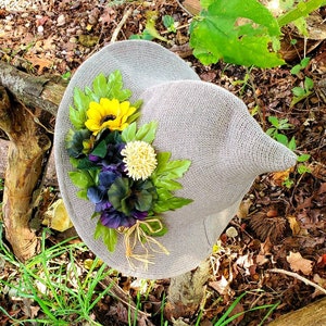Gorgeous Floral Witch Hat, Beautiful Woodland Witch Hat, Tan Wiccan Hat, Woodland Witch Costume, 9 Color Options Forest Witch Hat