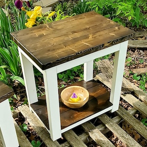 Durable Farmhouse End Table with Shelf, Minimalist Farmhouse Bedside Table, Accent Table, Living room table, Farmhouse End Table