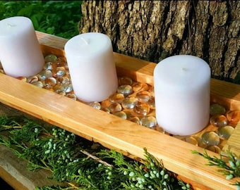 Rustic Handmade Wood Candle Tray, Wooden candle tray, Candle set, Candle holder, Rustic candle tray, Free Shipping to US