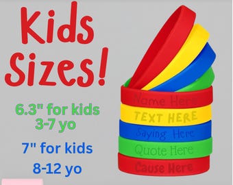 Personalized Engraved Childrens Silicone Wristbands, Kids and Students Custom Text Bracelets for Field Trips, Parties, Sports, & Causes
