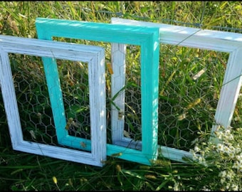 Farmhouse Distressed Frame, Rustic Picture Frame, Hand Painted + Chicken Wire, Lots of Sizes and Colors Available, 8x11, 11x14, 16x20, +More