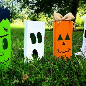 Wooden Halloween Decor Set of 5, Halloween Character Blocks, Scarecrow, Mummy, Frankenstein, Ghost, Black Cat image 10