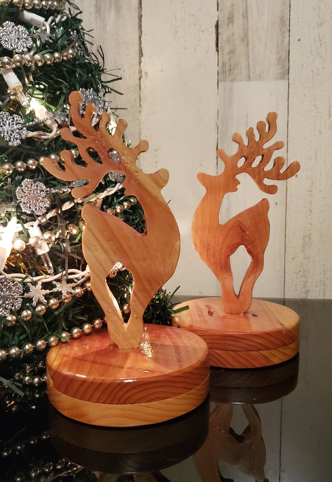 Reindeerchristmasdecor, 8" Tall Wooden Deer On Pedestal, One Reindeer