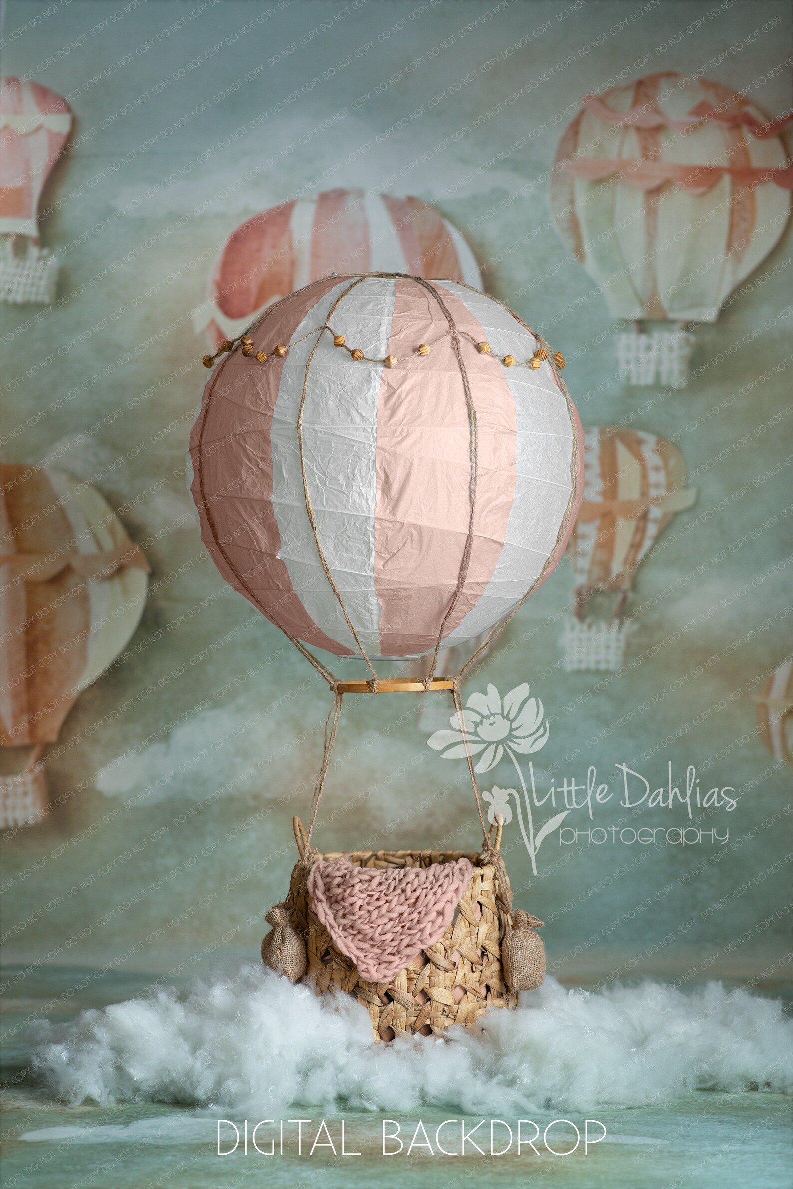 Newborn Hot Air Balloon Digital Backdrop with clouds Etsy