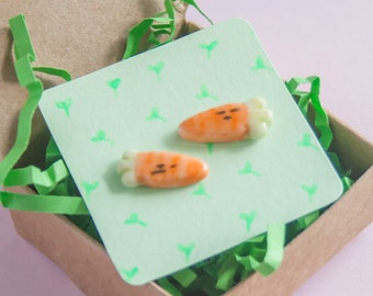 ceramic carrot earrings, miniature food clay jewelry