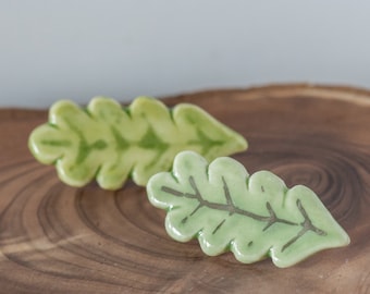 ceramic leaf pin, porcelain clay plant brooch