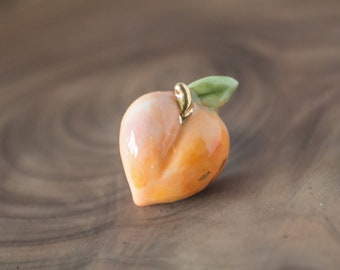 ceramic peach pin, handmade fruit clay brooch jewelry