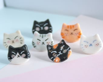 ceramic cat pin, handmade clay brooch, porcelain miniature cat