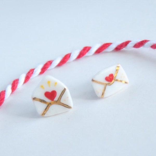 ceramic love letter earrings, porcelain clay stud earring jewelry