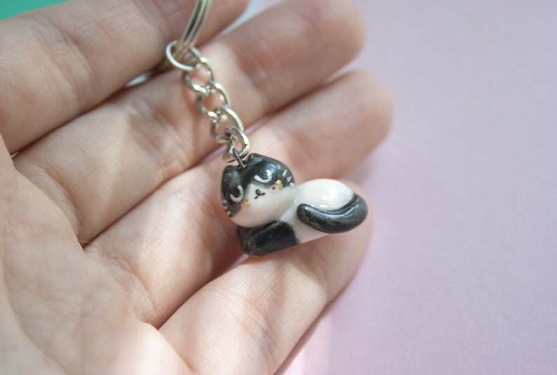 Ceramic Cat Keychain Porcelain Cat Etsy
