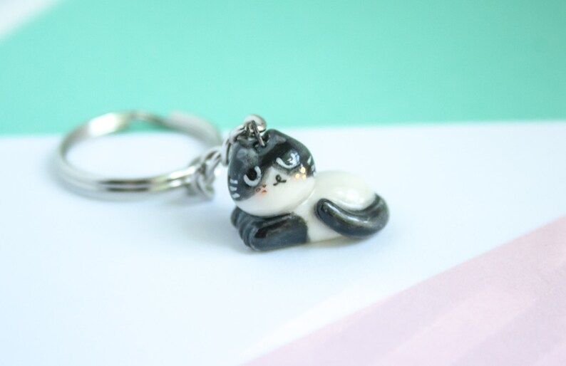 Ceramic Cat Keychain Porcelain Cat Etsy