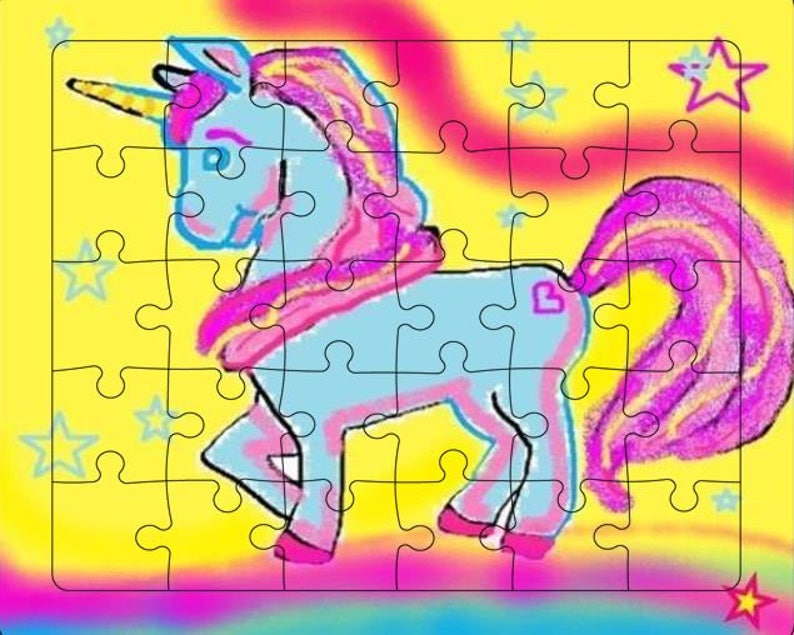 magical unicorn jigsaw puzzle hand drawn digital print etsy