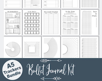 A5 Planner Inserts / Bullet Journal Kit, bujo mood tracker,  book tracker, movie tracker, year in pixels, habit tracker, budget planner