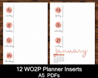 Weekly Planner Printable, A5 Planner Inserts, Bullet Journal Printable, WO2P, undated weekly planner printable watercolor planner Printable