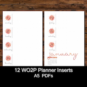 Planificateur hebdomadaire imprimable, inserts de planificateur A5, Bullet Journal imprimable, WO2P, planificateur hebdomadaire non daté planificateur aquarelle imprimable imprimable
