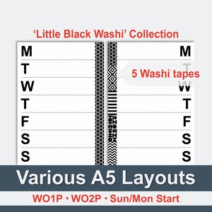 A5 Planner Inserts | A5 Weekly Planner Inserts Printable | Bullet Journal PDF | Undated Weekly Planner Pages with Dot Grid and Black Washi