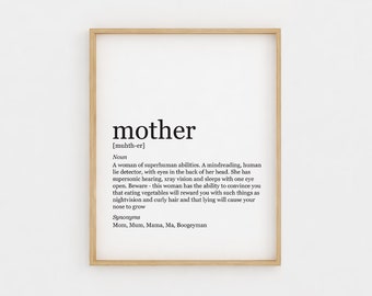 Gift for Mom, Mother definition, Mothers Day Quote, Printable Wall Art, 8x10 Printable Quote, Digital Art Print, Home Decor Print, Funny