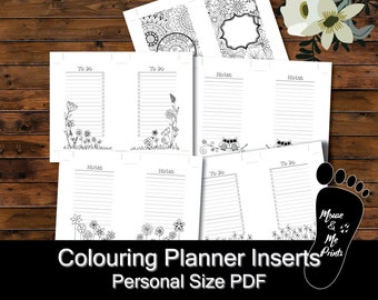 Personal Sized Planner Inserts - To Do & Notes - Printable PDFs - Colouring Pages Bundle