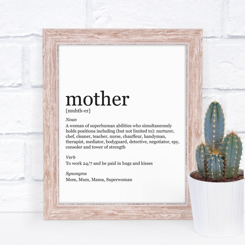 Gift for Mom, Mother definition Mothers Day Gift, Printable Wall Art Black and white 8x10 Printable Quote Digital Art Print Home Decor Print image 2