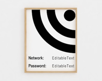 Modello di segnale WiFi modificabile, Segnale password WiFi, Password WiFi stampabile 4x6, 5x7, 8x10, Modello password WiFi stampabile PDF modificabile