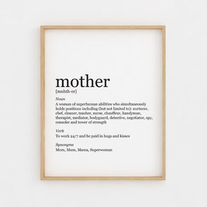 Gift for Mom, Mother definition Mothers Day Gift, Printable Wall Art Black and white 8x10 Printable Quote Digital Art Print Home Decor Print image 1