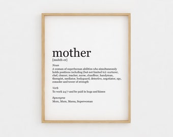Gift for Mom, Mother definition Mothers Day Gift, Printable Wall Art Black and white 8x10 Printable Quote Digital Art Print Home Decor Print