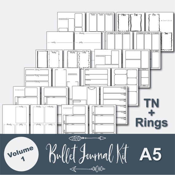 12 x A5 Planner Inserts Bullet Journal PDF Bullet Journal Pages Travelers Notebook, Bullet Journal Printable A5 Printable PDF weekly planner