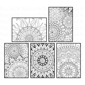 10 Printable Colouring Cards 5 with greetings and 5 without greetings. PLUS 10 blank frames and 10 ready-made greetings digital stamps image 2