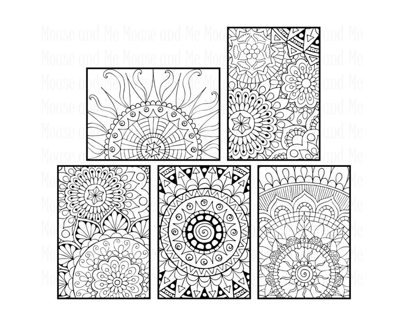 10 Printable Colouring Cards 5 with greetings and 5 without greetings. PLUS 10 blank frames and 10 ready-made greetings digital stamps image 2