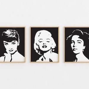 Marilyn Monroe decor, Audrey Hepburn print, Elizabeth Taylor Printable Wall Art, jaren 1950 Movie Theater Decor, Pop Art Print, Fashion Wall Art