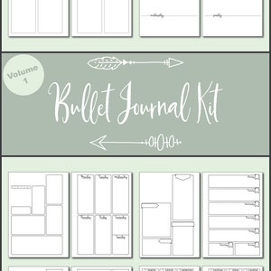 May include: A printable bullet journal kit with a variety of page layouts for planning, tracking, and journaling. The kit includes pages for daily, weekly, and monthly planning, as well as pages for habit tracking, mood tracking, and more.