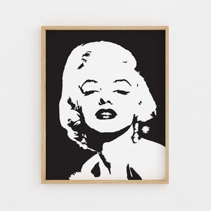 Arte de parede de Marilyn Monroe, arte de parede imprimível de Marilyn Monroe em preto e branco, impressão de arte pop, arte abstrata, impressão monocromática, arte de parede de moda