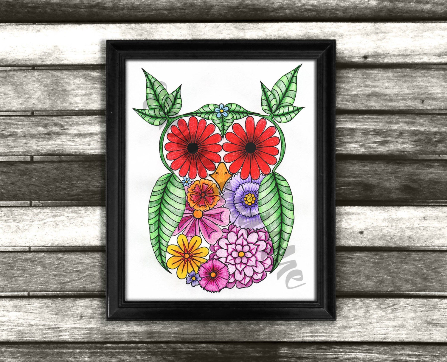 Daisy Owl Digital Stamp, Printable for Adult Colouring