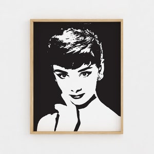 Audrey Hepburn Wall Art, Zwart en Wit Audrey Hepburn Printable Wall Art, Pop Art Print, Abstract Art, Monochrome Print, Fashion Wall Art