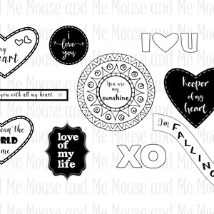 10 Printable Colouring Cards 5 with greetings and 5 without greetings. PLUS 10 blank frames and 10 ready-made greetings digital stamps image 3