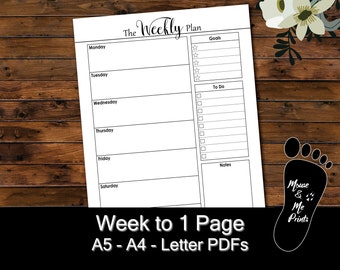 A5, A4, Letter - Planner Inserts - The Weekly Plan - Printable PDF - Week on 1 Page, Undated