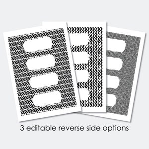 Pu&ograve; includere: Tre disegni stampabili per il retro di un planner o di un taccuino. I disegni sono in bianco e nero e presentano motivi geometrici. Il primo disegno presenta un motivo a chevron, il secondo disegno presenta un motivo a zig-zag e il terzo disegno presenta un motivo a piccoli quadrati.