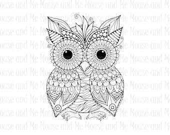 忙しいフクロウのデジタルスタンプ、印刷可能な大人の塗り絵のダウンロード