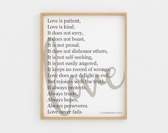 Love is Patient Love is Kind Printable Wall Art, Bible Verse wall art, Love sign Love is, Love is Patient sign Wedding Gift Anniversary Gift